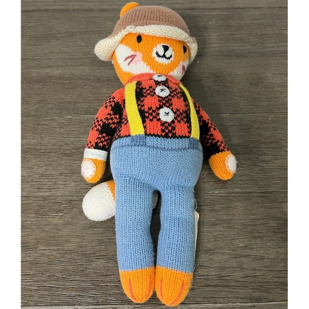 Cuddle + Kind Fox Knit Doll Plush Toy Lumberjack‎ Orange Plaid